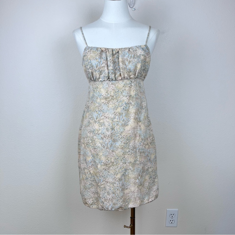 HM Dress Womens Small Mini Floral Linen Blend Milkmaid Cottagecore Babydoll